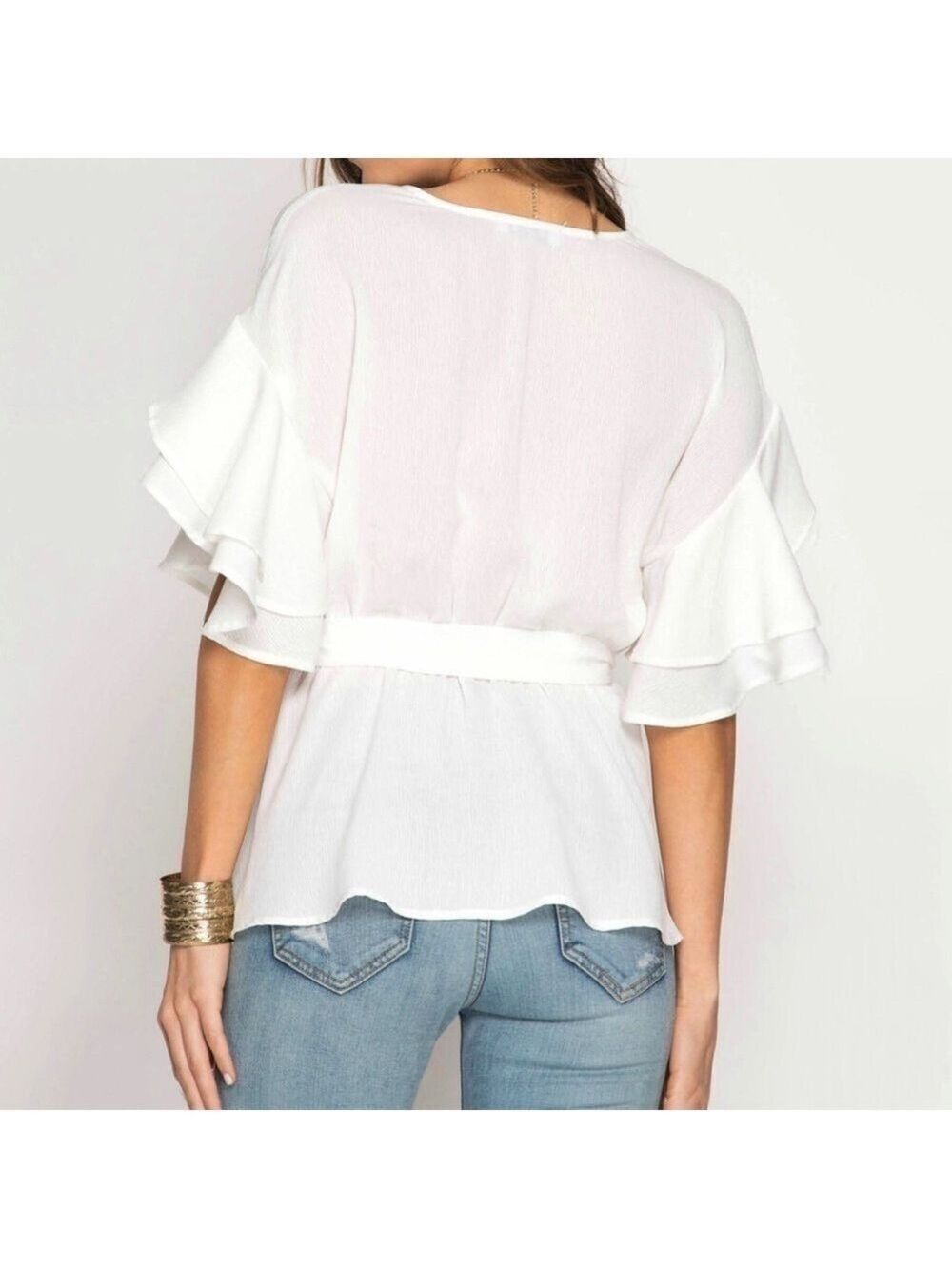 She + Sky Ruffle Wrap Top - Picture 2 of 9